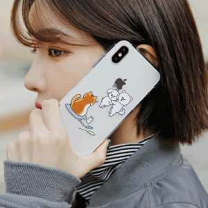 액션 냥이 댕이 투명 젤리 케이스 (갤럭시 아이폰 LG 140기종)